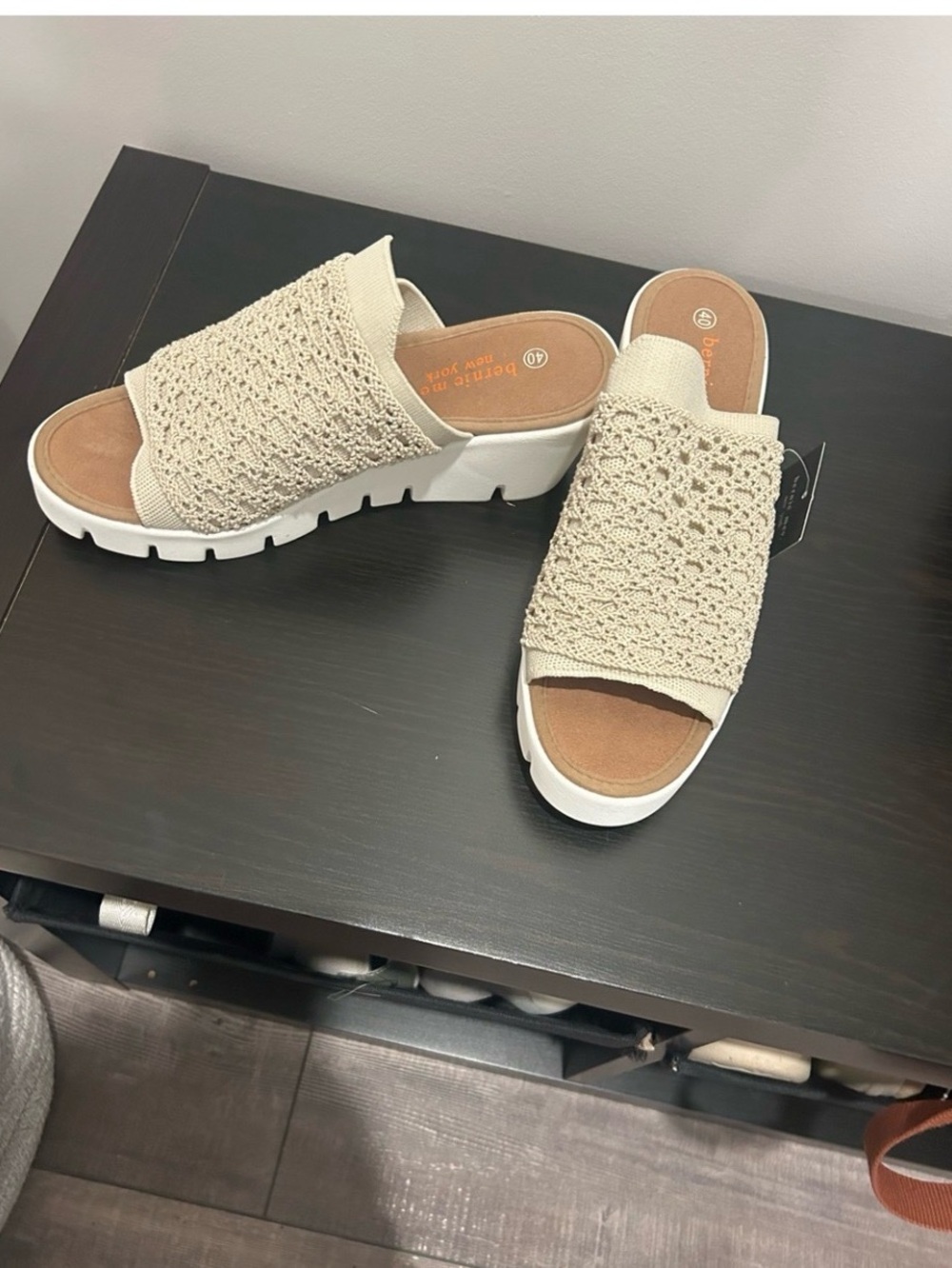 bernie mev. Neutral Crochet Slide Mules